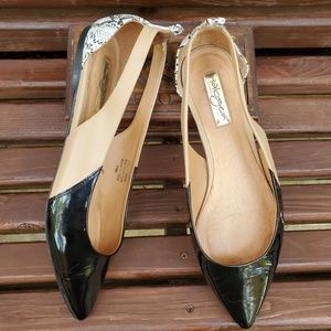 Halogen leather flats - patent nude and snakeskin